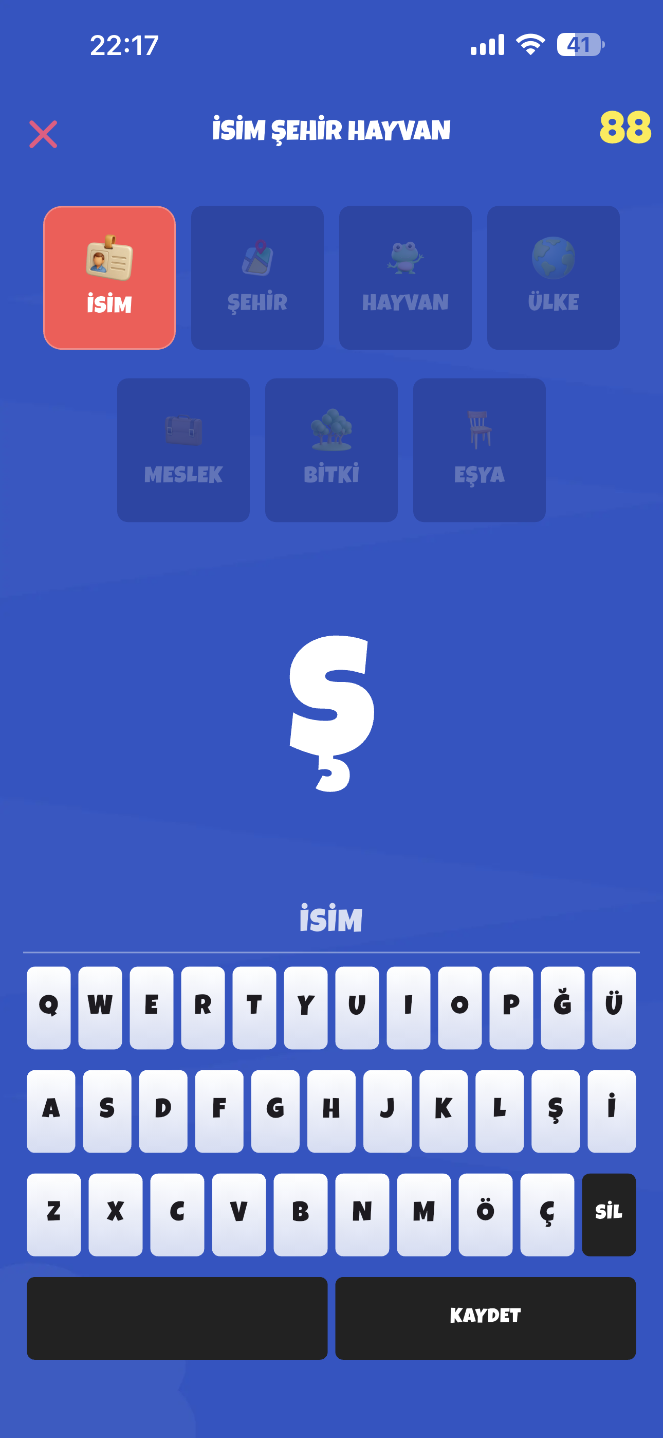 İsim Şehir Hayvan Oyunu